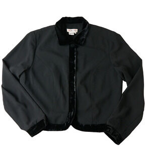Vtg Talbots Blazer Jacket Womens 6 Black Velvet Trim Single Breasted Cropped 90s